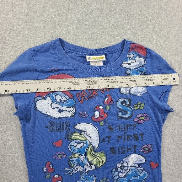 Vintage Y2K Smurfs Graphic Shirt Womans Large Blue Slim Fit Tee Jenny Leigh - Picture 9 of 14